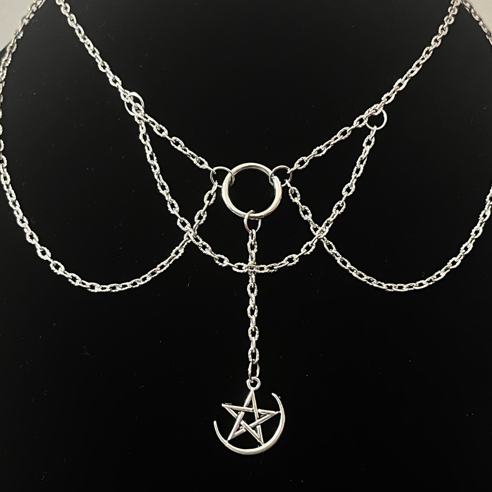 Hand Crafted Silver Chain Necklace with Crescent Moon Pendant - Picture 3 of 3